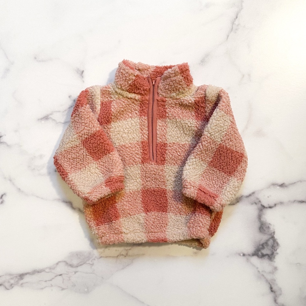 Carter's Pink and Cream Checkered Kids Fleece Half Zip
